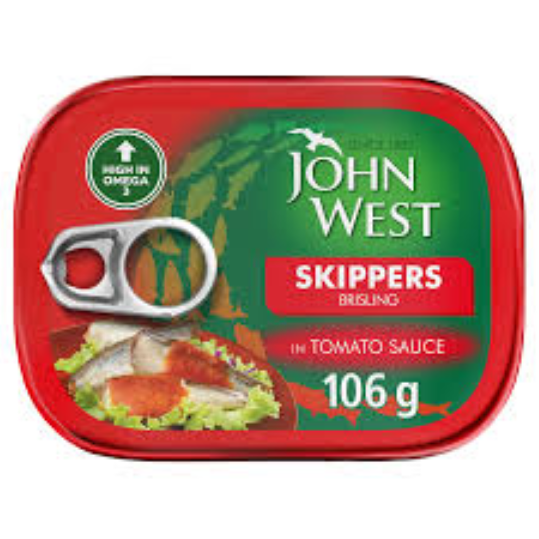 JOHN WEST SKIPPERS IN TOMATO SAUCE 106G